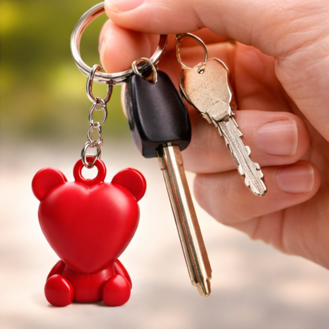 Cute Red Heart-Bear Keychain – Bag Charm & Keyring Accessory