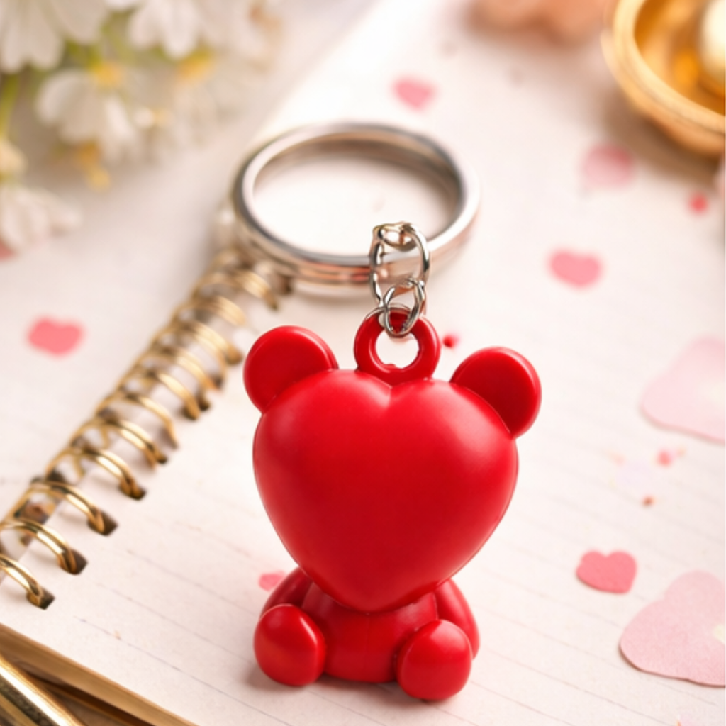 Cute Red Heart-Bear Keychain – Bag Charm & Keyring Accessory